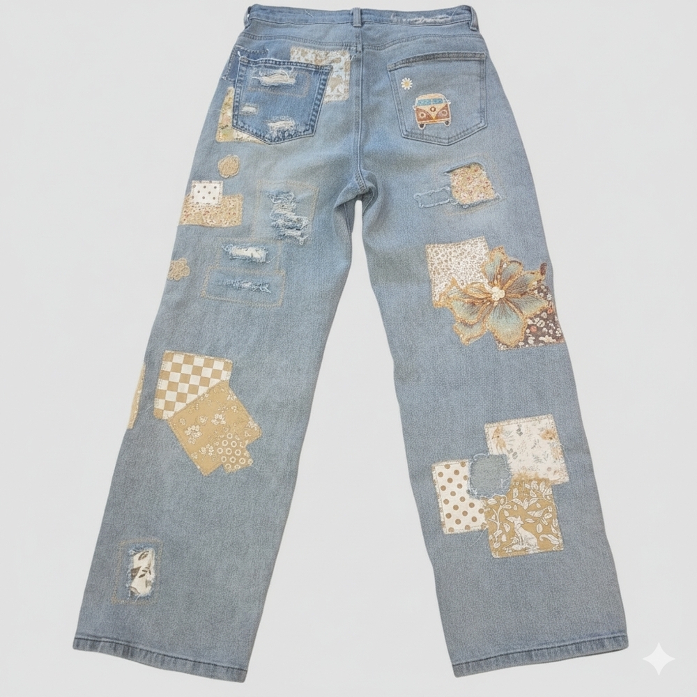Custom And Handcrafted Patchwork Wide-Leg Jeans S… - image 6